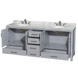 Wyndham Collection Sheffield 80" Double Bath Vanity in Gray with White Carrara Marble Top