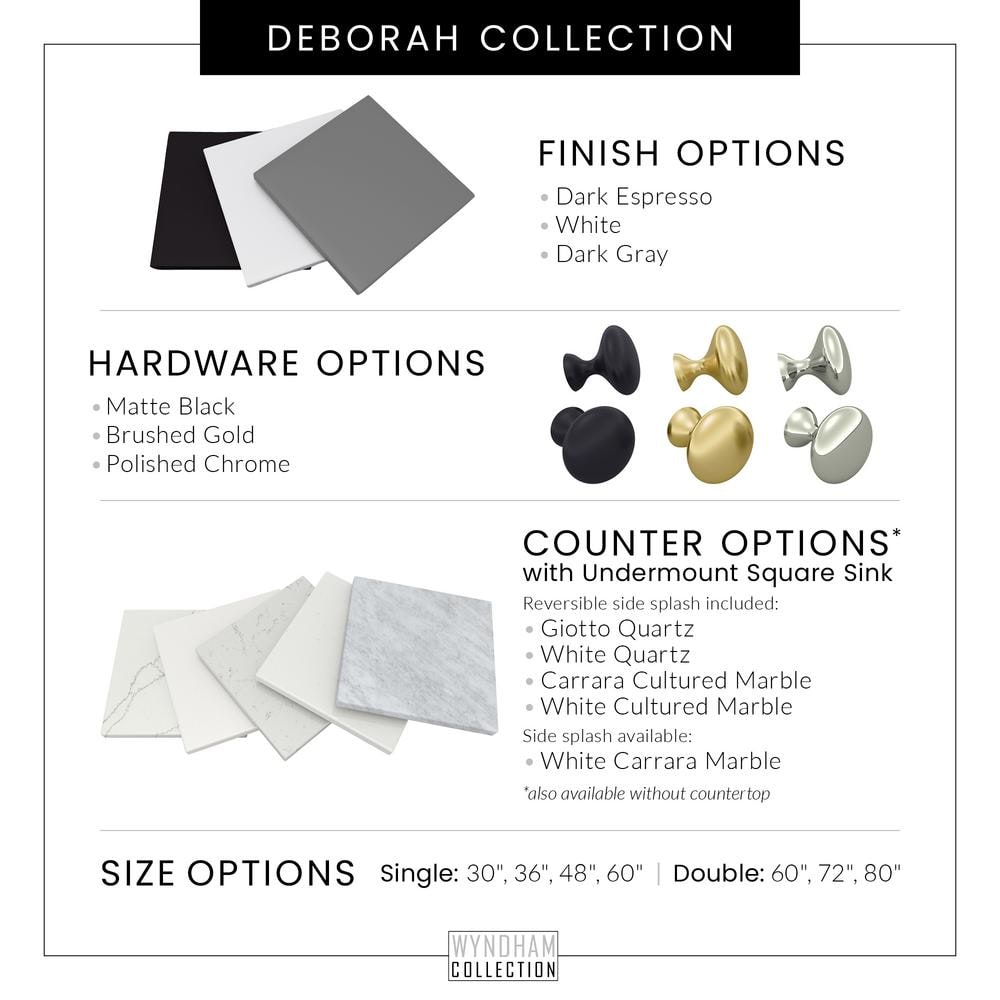 Wyndham Collection Deborah 30" Bathroom Vanity in Dark Gray with Marble Top