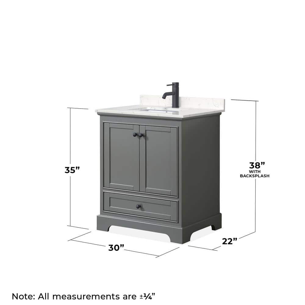 Wyndham Collection Deborah 30" Bathroom Vanity in Dark Gray with Marble Top