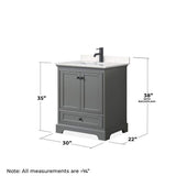 Wyndham Collection Deborah 30" Bathroom Vanity in Dark Gray with Marble Top