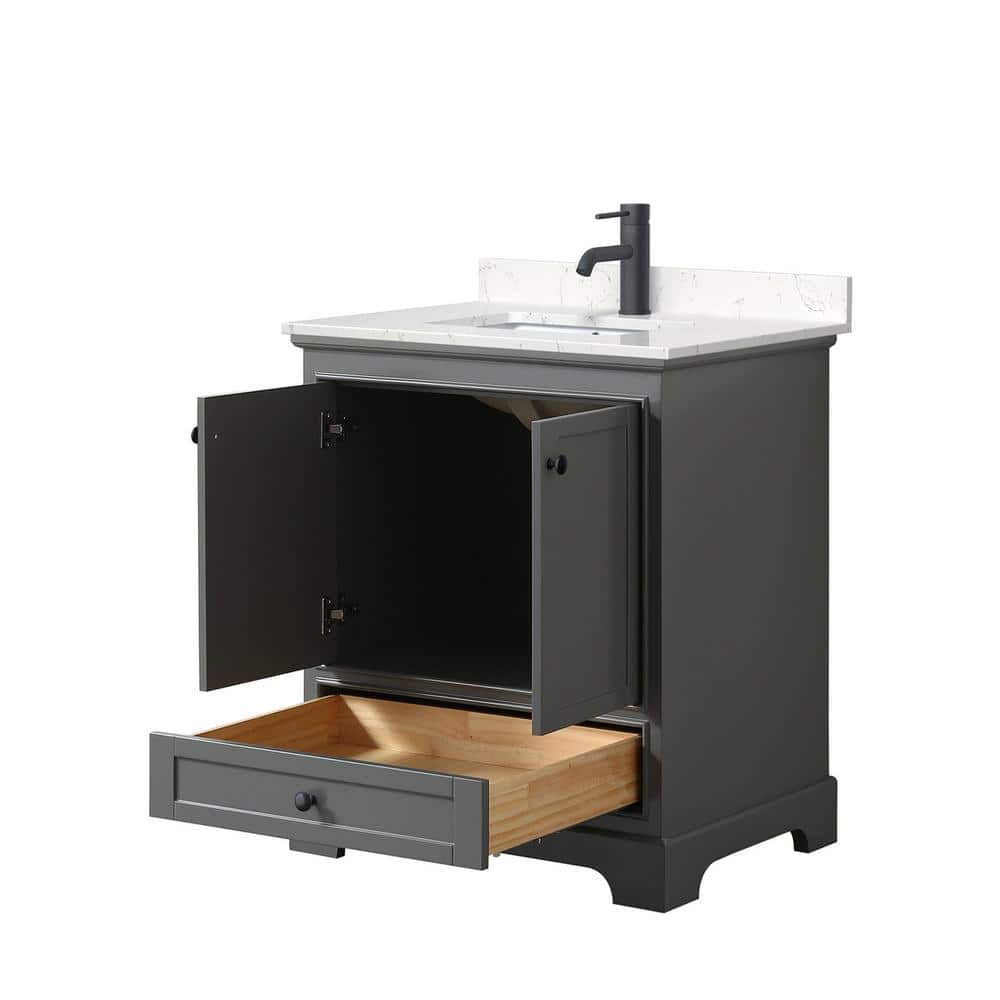 Wyndham Collection Deborah 30" Bathroom Vanity in Dark Gray with Marble Top