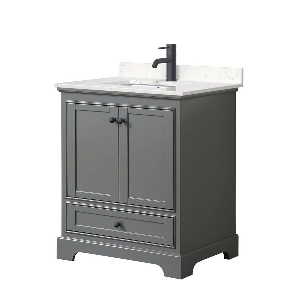 Wyndham Collection Deborah 30" Bathroom Vanity in Dark Gray with Marble Top