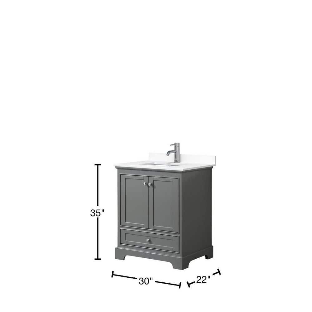 Wyndham Collection Deborah 30" Single Vanity in Dark Gray with White Cultured Marble Top