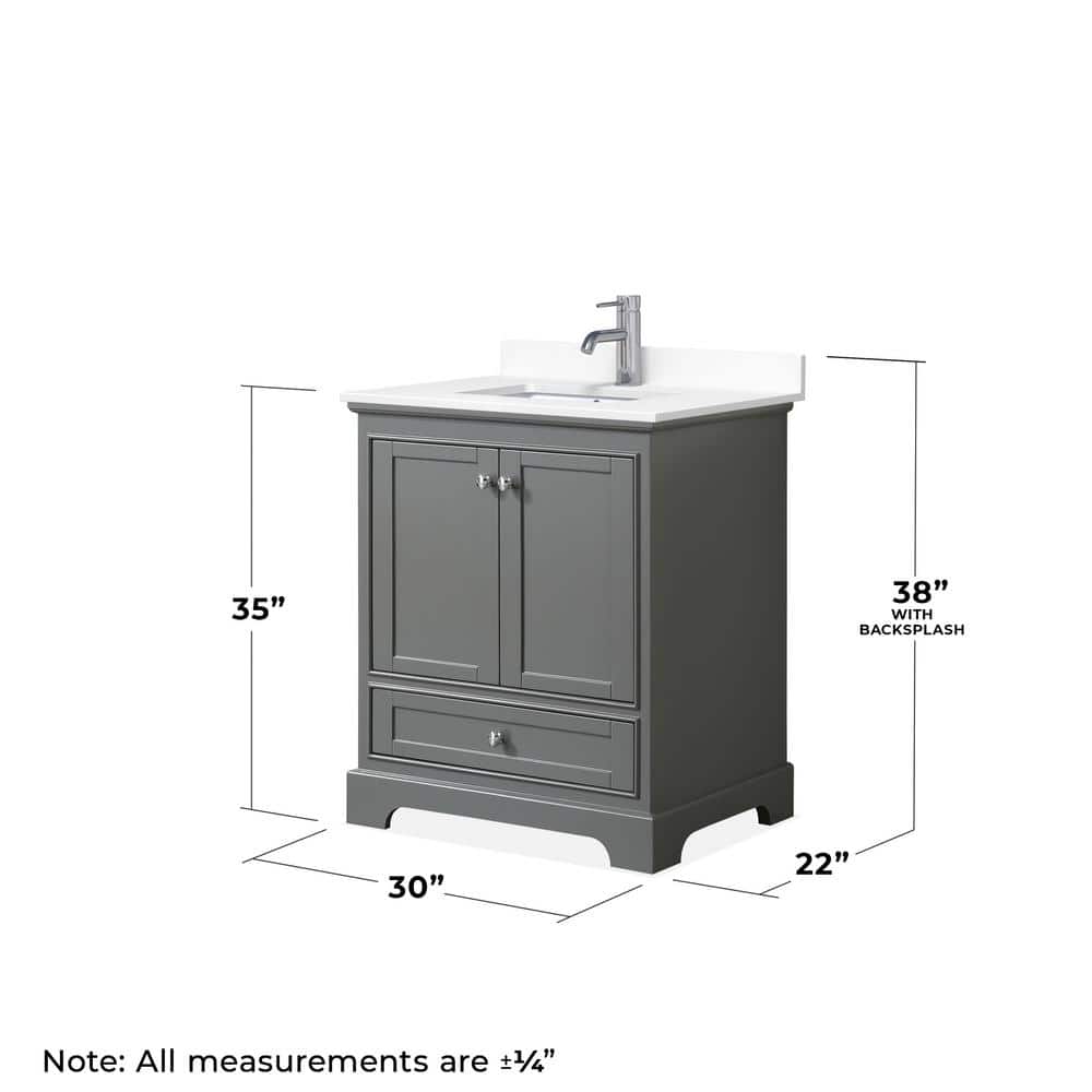 Wyndham Collection Deborah 30" Single Vanity in Dark Gray with White Cultured Marble Top