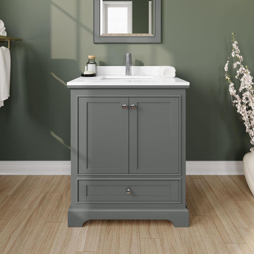 Wyndham Collection Deborah 30" Single Vanity in Dark Gray with White Cultured Marble Top