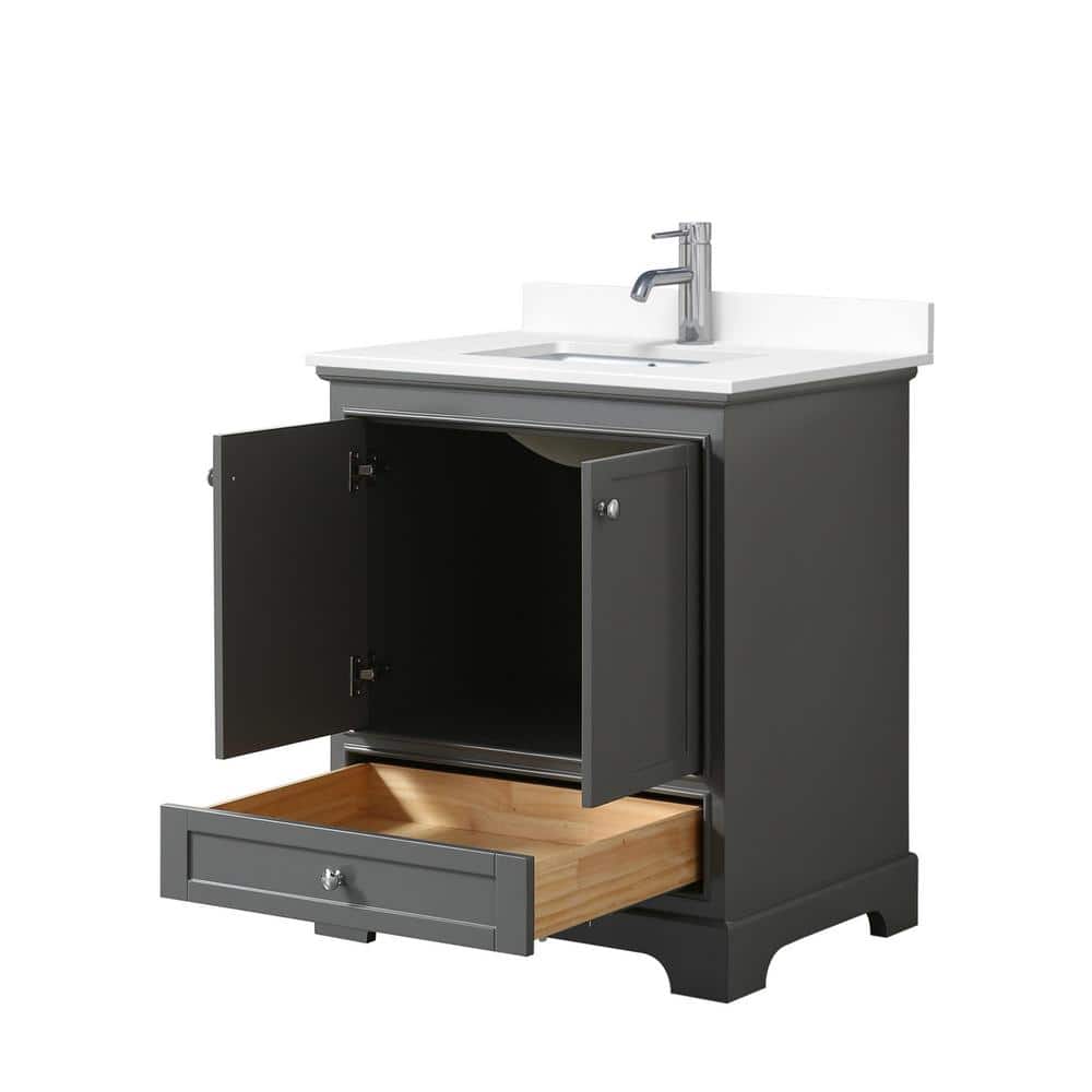 Wyndham Collection Deborah 30" Single Vanity in Dark Gray with White Cultured Marble Top