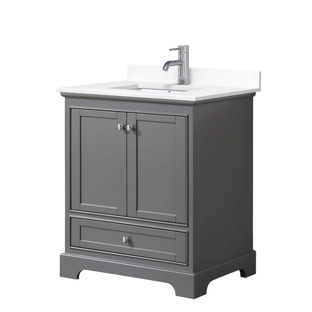 Wyndham Collection Deborah 30" Single Vanity in Dark Gray with White Cultured Marble Top