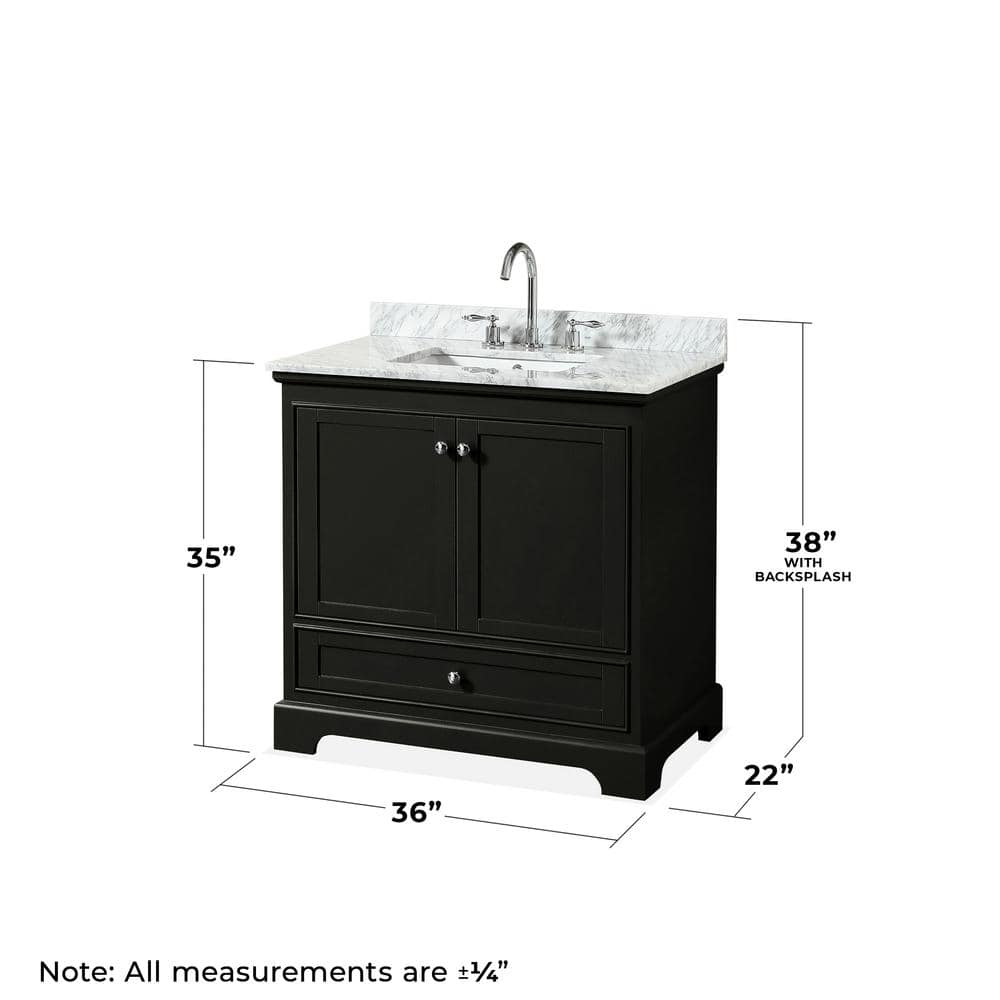 Wyndham Collection Deborah 36" Bathroom Vanity in Dark Espresso with White Carrara Marble Top