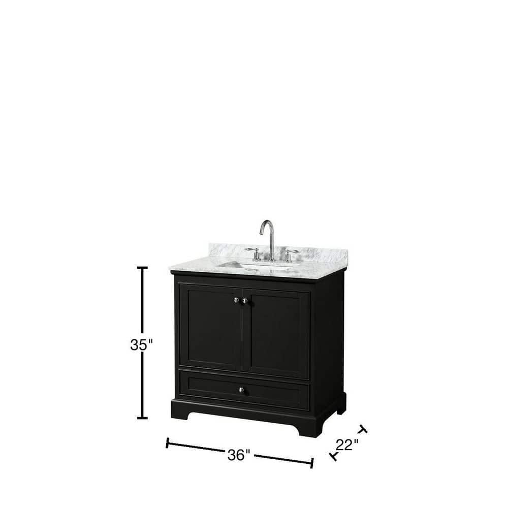Wyndham Collection Deborah 36" Bathroom Vanity in Dark Espresso with White Carrara Marble Top
