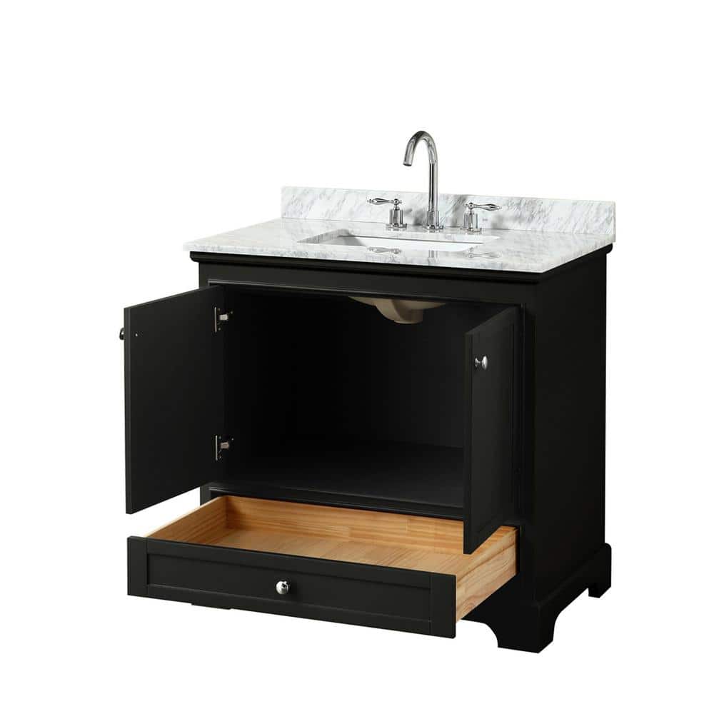 Wyndham Collection Deborah 36" Bathroom Vanity in Dark Espresso with White Carrara Marble Top
