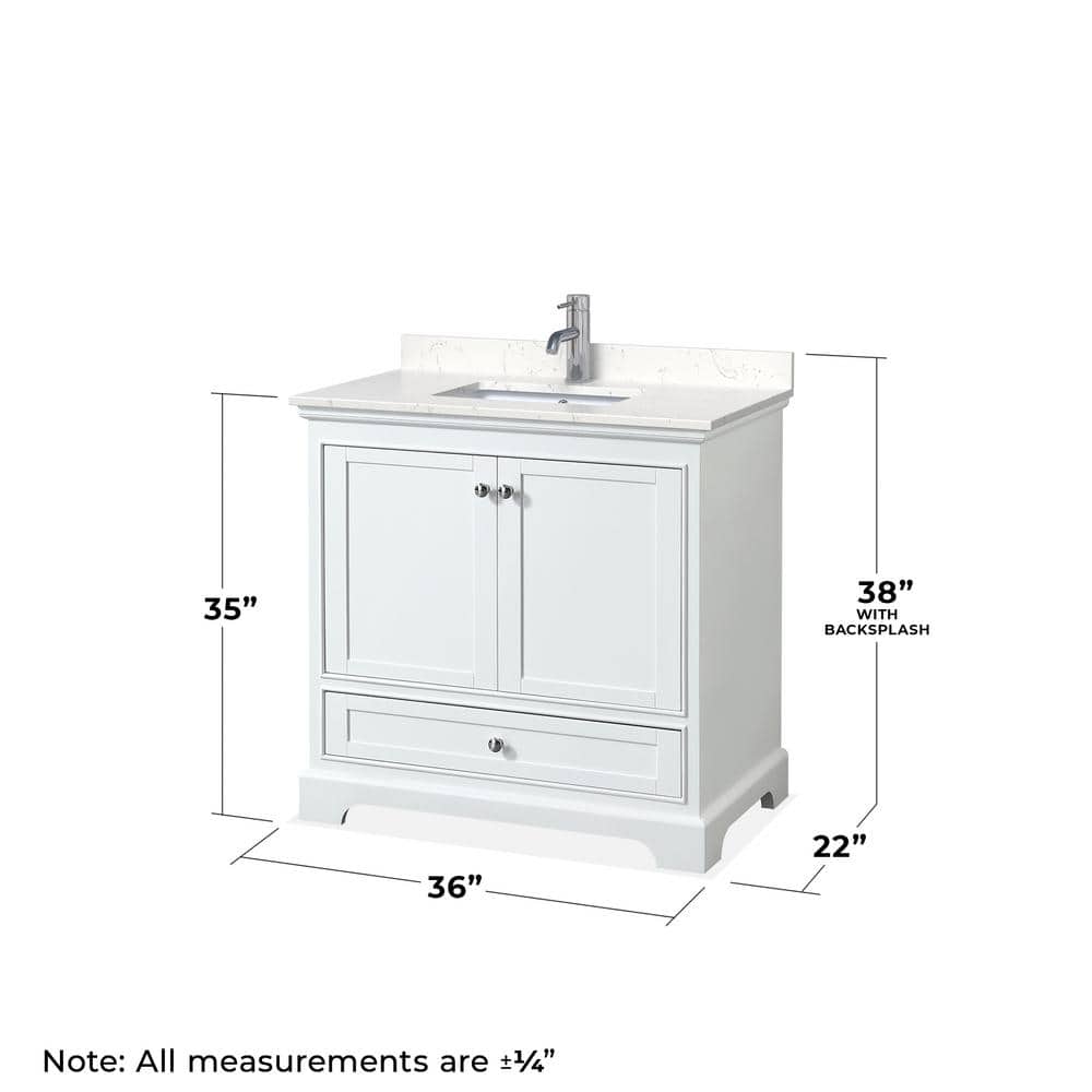 Wyndham Collection Deborah 36" Single Bath Vanity in White with Carrara Marble Top