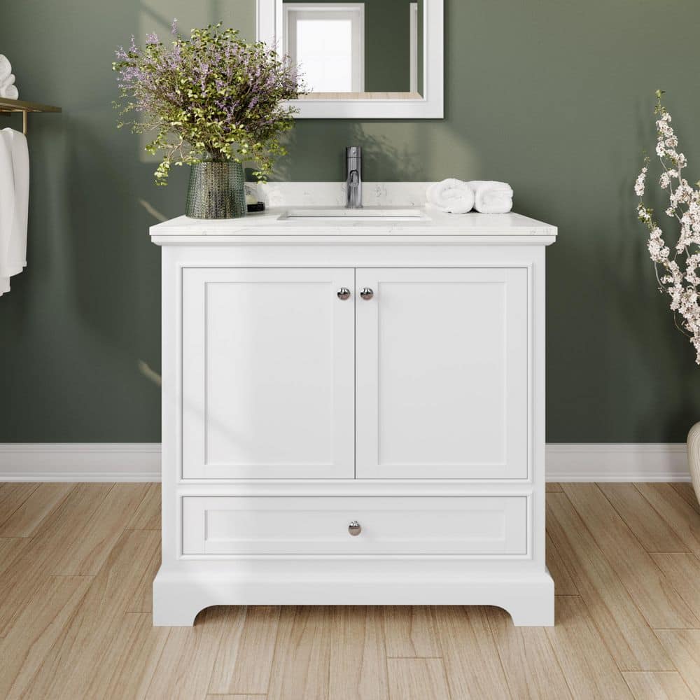 Wyndham Collection Deborah 36" Single Bath Vanity in White with Carrara Marble Top