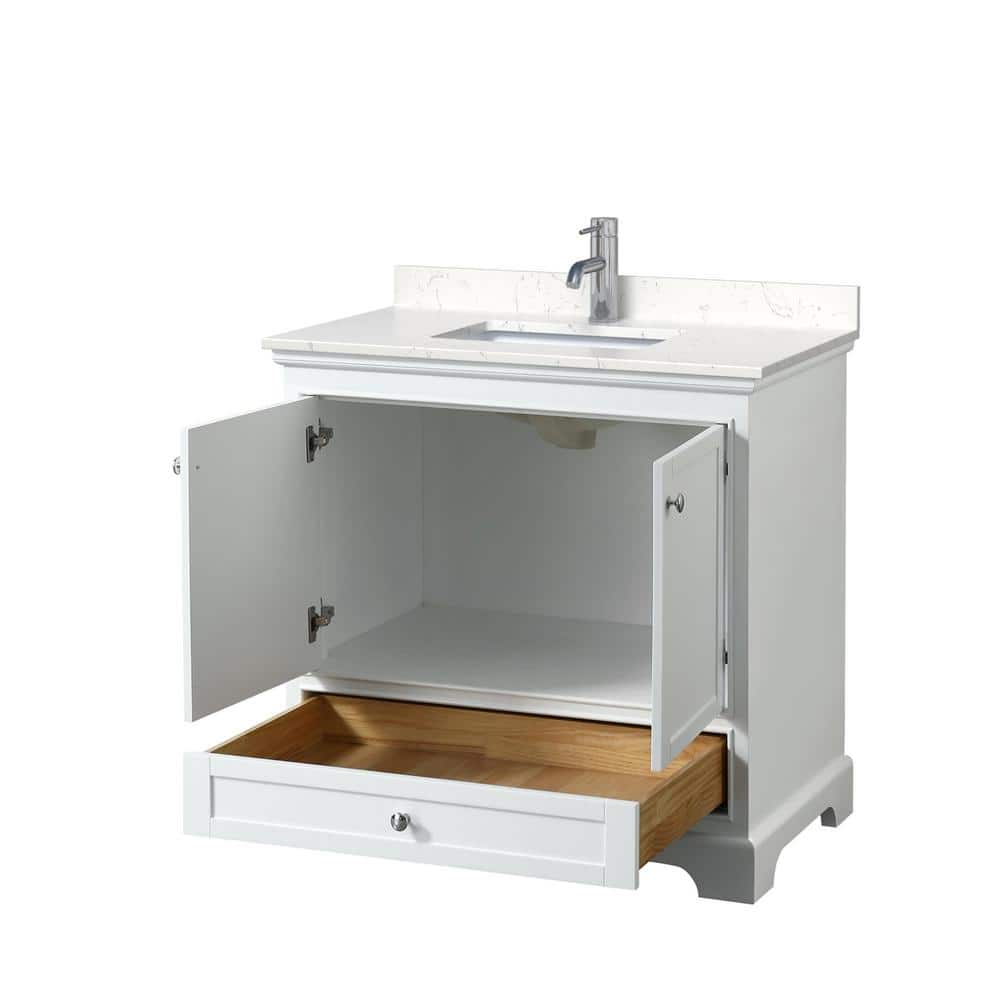 Wyndham Collection Deborah 36" Single Bath Vanity in White with Carrara Marble Top