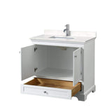 Wyndham Collection Deborah 36" Single Bath Vanity in White with Carrara Marble Top