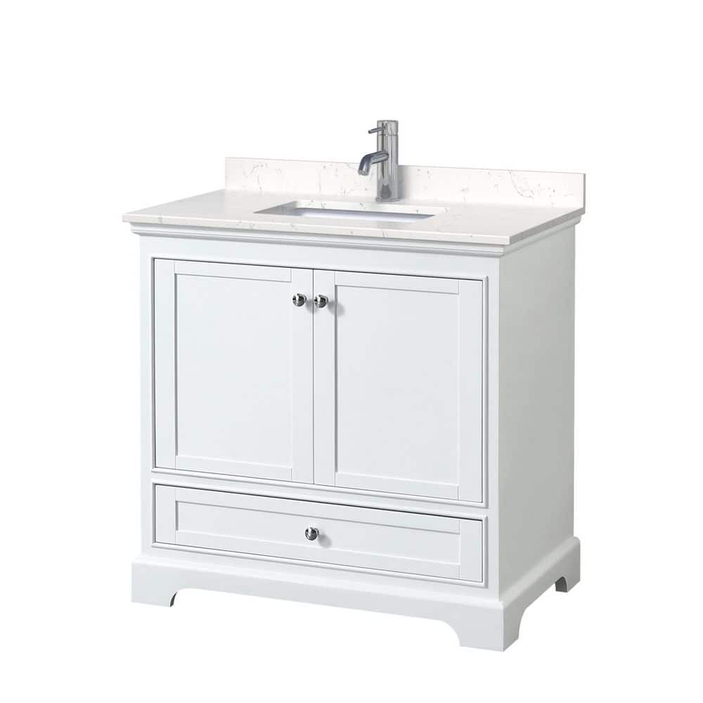 Wyndham Collection Deborah 36" Single Bath Vanity in White with Carrara Marble Top