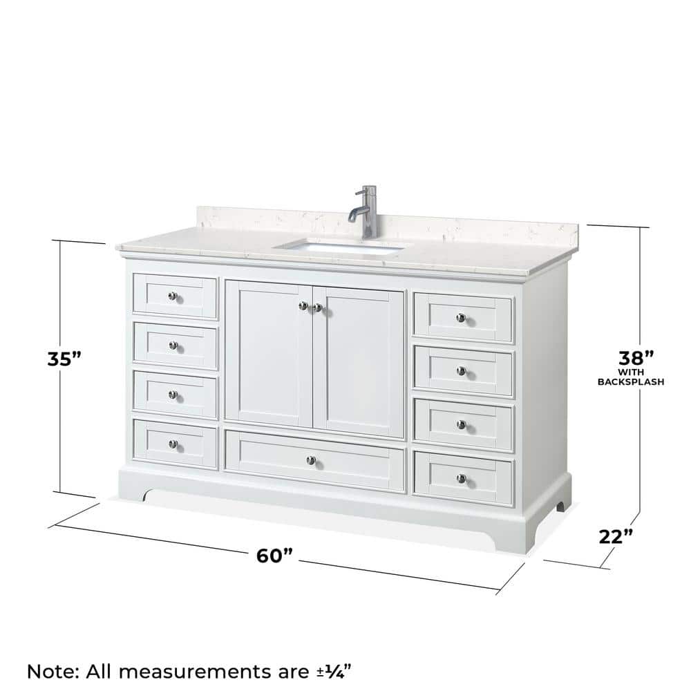 Wyndham Collection Deborah 60in Single Vanity with Cultured Marble Top in White