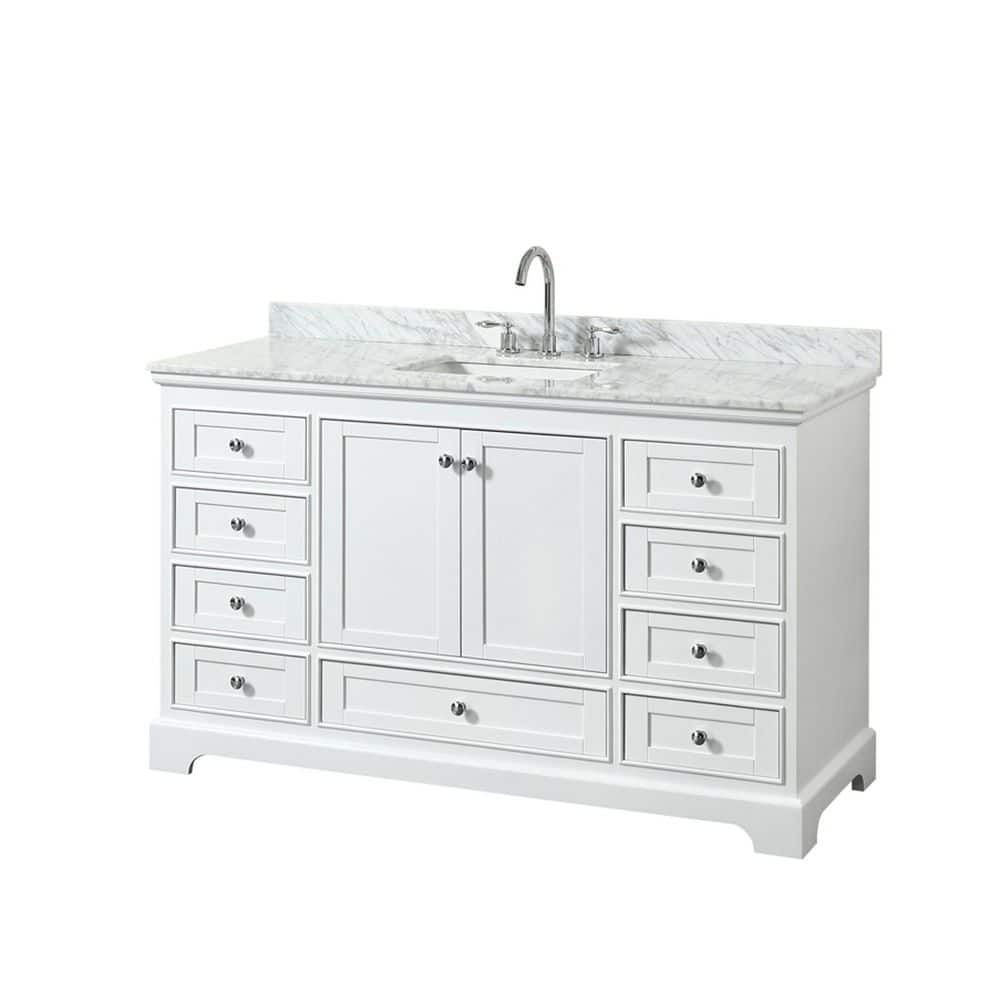 Wyndham Collection Deborah 60" White Vanity with Carrara Marble Top