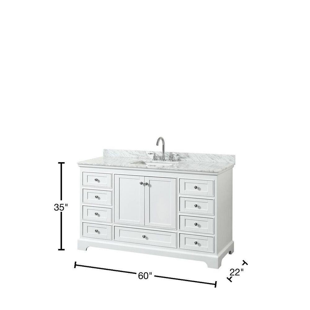 Wyndham Collection Deborah 60" White Vanity with Carrara Marble Top