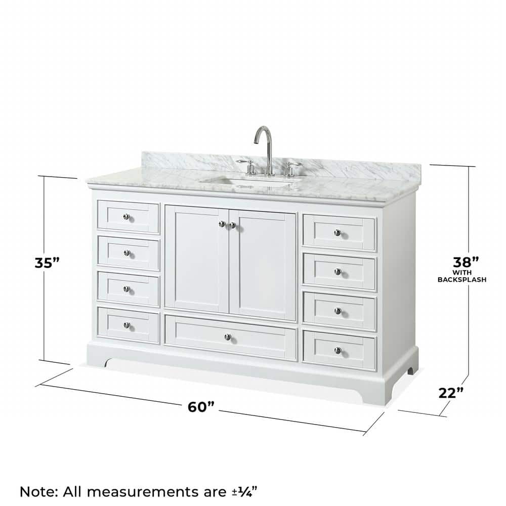 Wyndham Collection Deborah 60" White Vanity with Carrara Marble Top