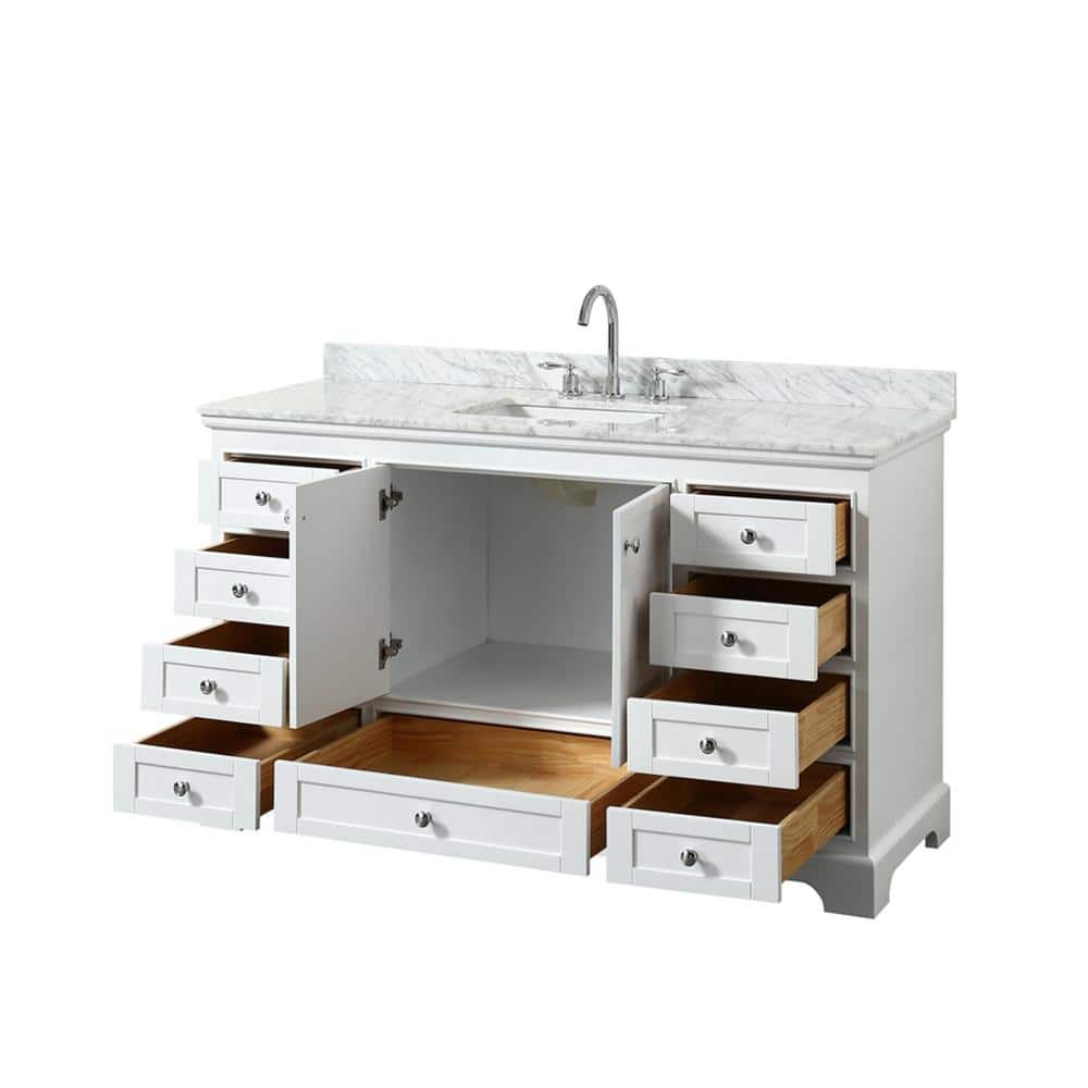 Wyndham Collection Deborah 60" White Vanity with Carrara Marble Top