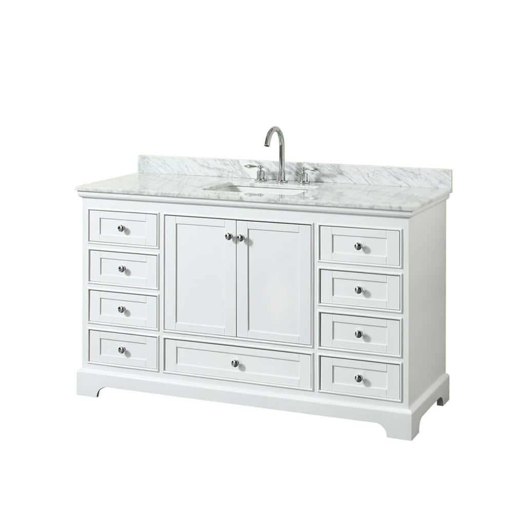 Wyndham Collection Deborah 60" White Vanity with Carrara Marble Top