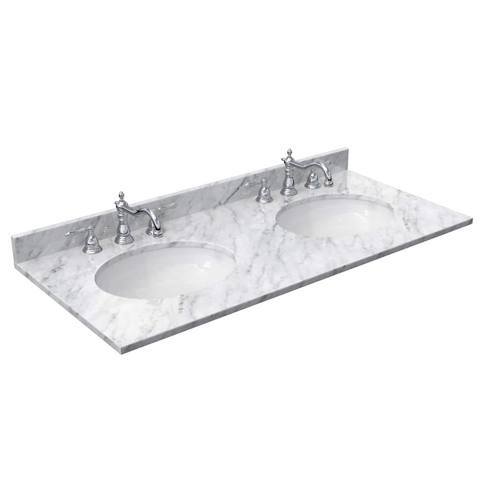 Wyndham Collection Avery 48" Double Bath Vanity in Dark Gray with White Carrara Marble Top