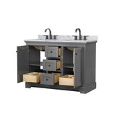 Wyndham Collection Avery 48" Double Bath Vanity in Dark Gray with White Carrara Marble Top