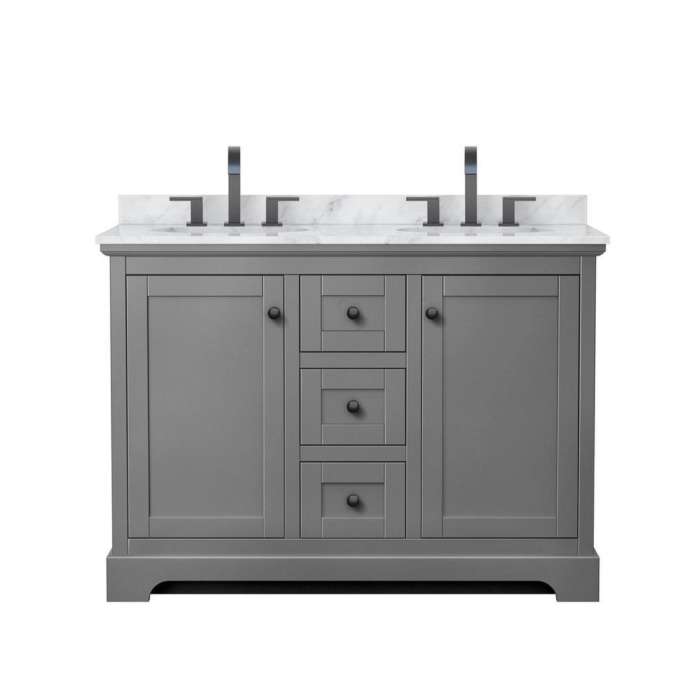Wyndham Collection Avery 48" Double Bath Vanity in Dark Gray with White Carrara Marble Top
