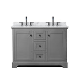Wyndham Collection Avery 48" Double Bath Vanity in Dark Gray with White Carrara Marble Top