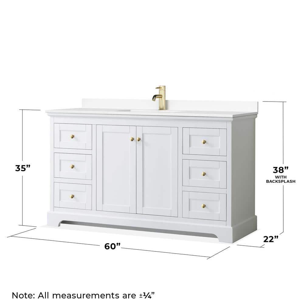 Wyndham Collection Avery 60" Single Sink Bath Vanity in White with Cultured Marble Top