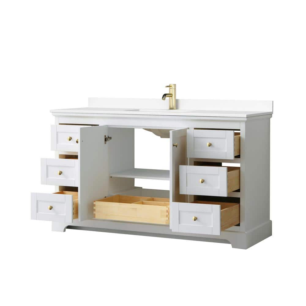 Wyndham Collection Avery 60" Single Sink Bath Vanity in White with Cultured Marble Top