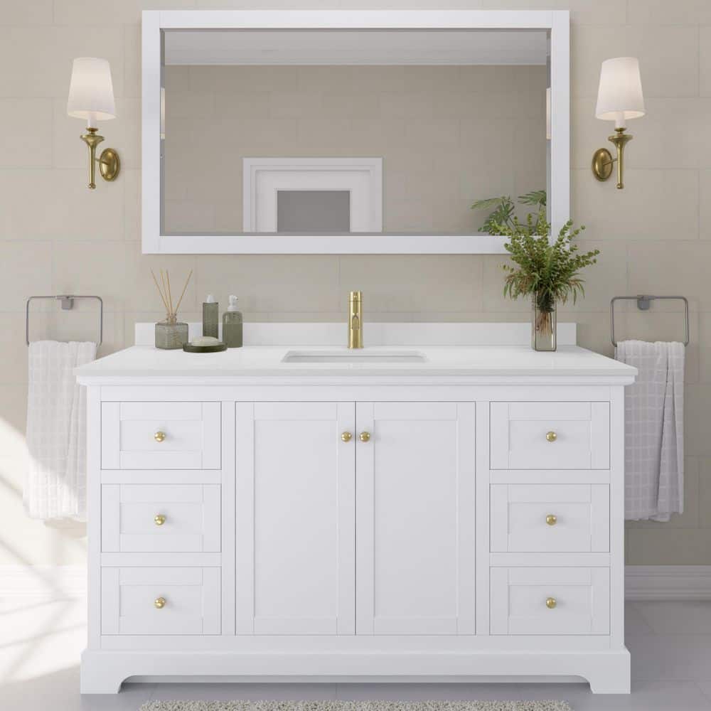 Wyndham Collection Avery 60" Single Sink Bath Vanity in White with Cultured Marble Top