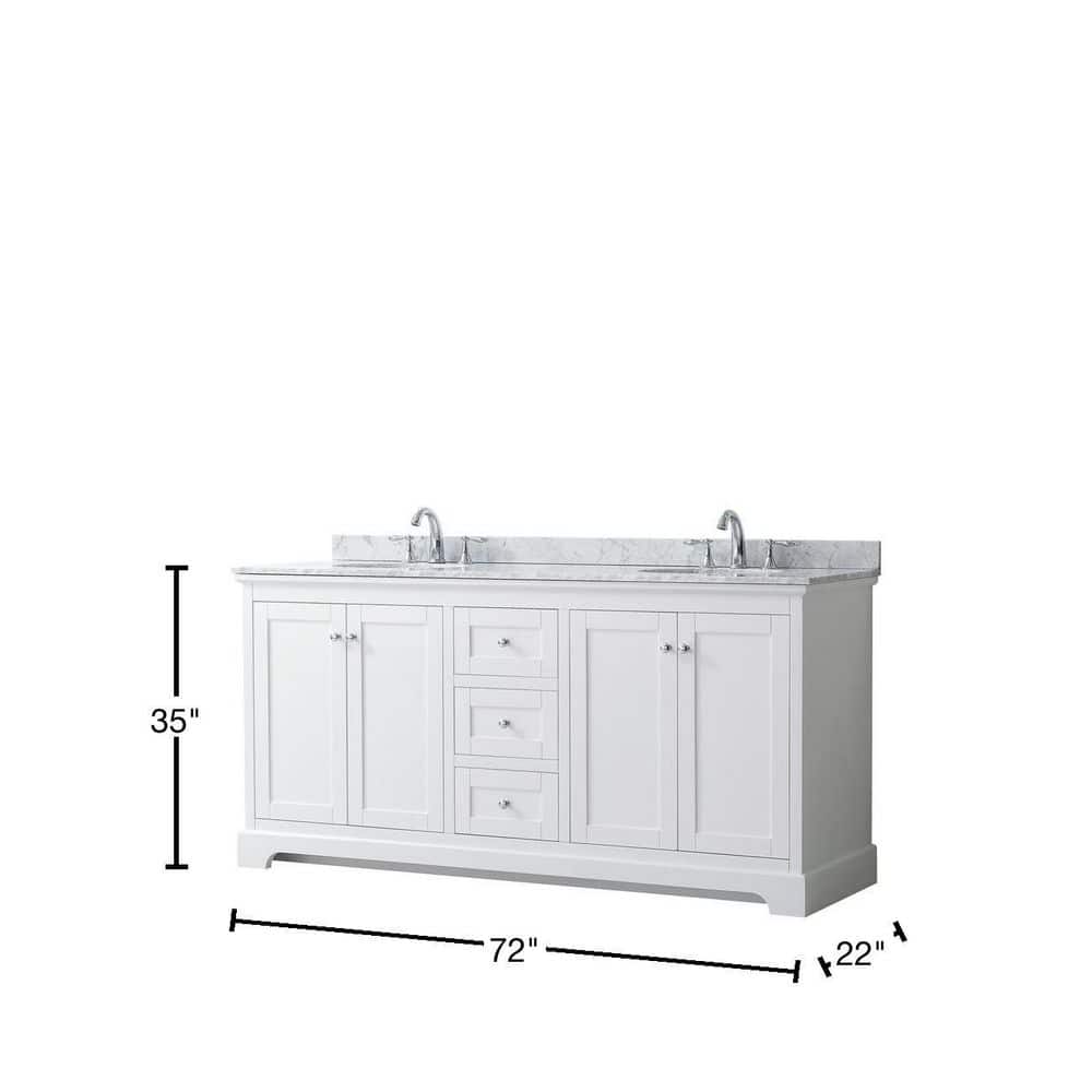 Wyndham Collection Avery 72" White Bathroom Vanity with Marble Top and Double Sinks