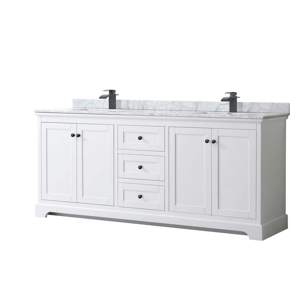 Wyndham Collection Avery 80" Double Bath Vanity with White Carrara Marble Top