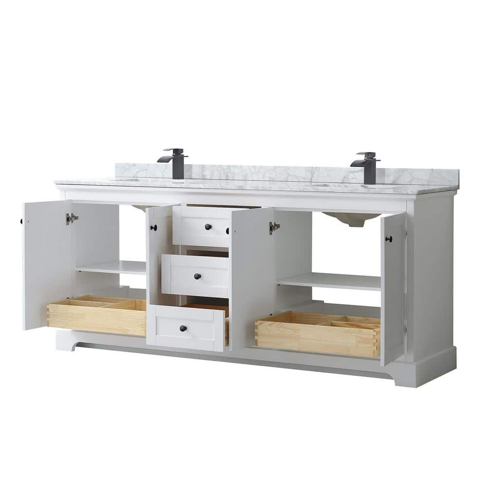 Wyndham Collection Avery 80" Double Bath Vanity with White Carrara Marble Top