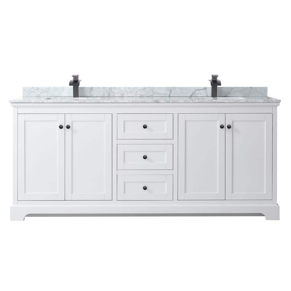 Wyndham Collection Avery 80" Double Bath Vanity with White Carrara Marble Top