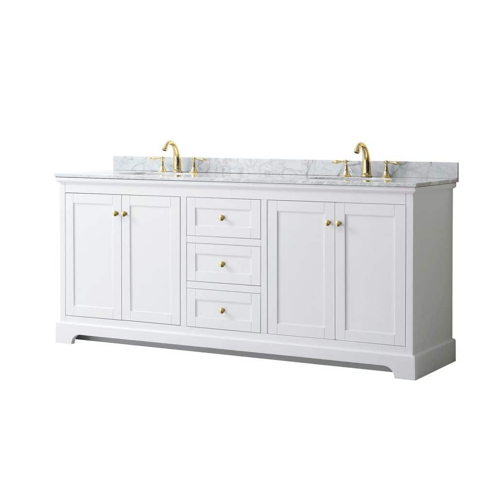 Wyndham Collection Avery 80" Double Sink Bathroom Vanity with White Carrara Marble Top