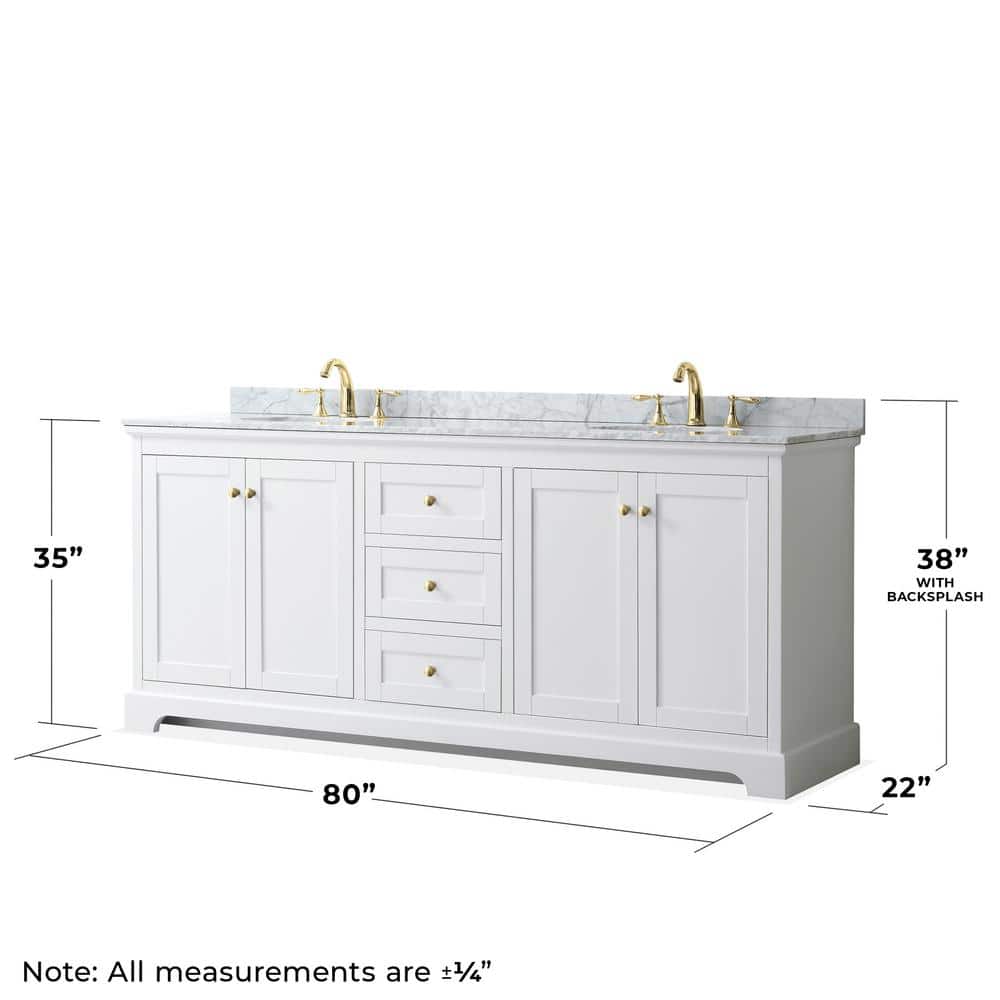 Wyndham Collection Avery 80" Double Sink Bathroom Vanity with White Carrara Marble Top