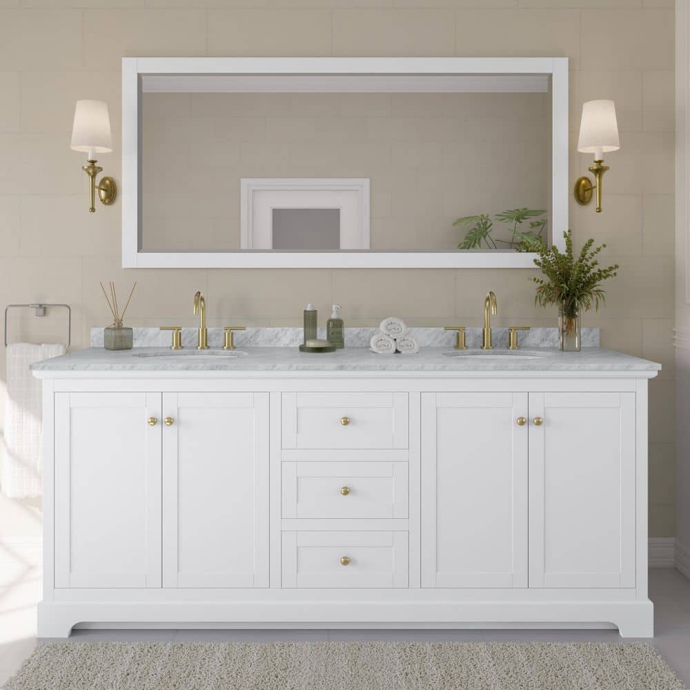 Wyndham Collection Avery 80" Double Sink Bathroom Vanity with White Carrara Marble Top