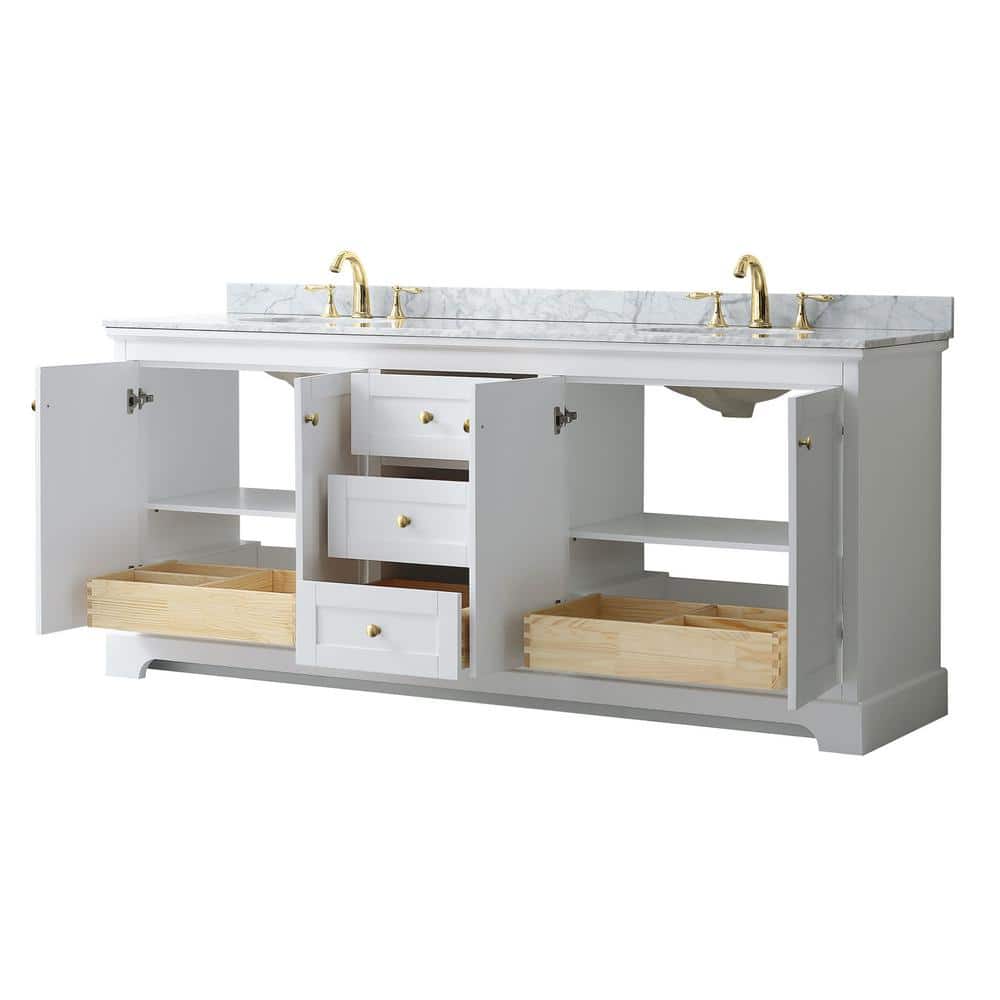 Wyndham Collection Avery 80" Double Sink Bathroom Vanity with White Carrara Marble Top