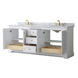 Wyndham Collection Avery 80" Double Sink Bathroom Vanity with White Carrara Marble Top