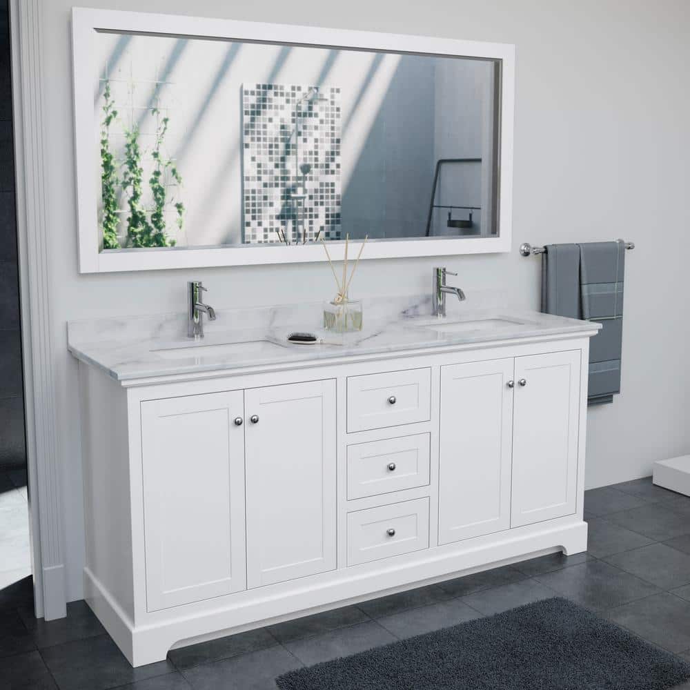 Wyndham Collection Avery 80 in. Bathroom Vanity with White Carrara Marble Top and Double Sinks