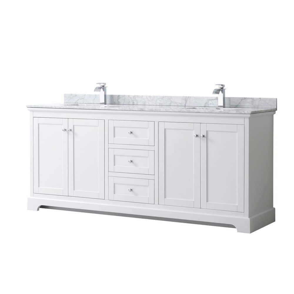Wyndham Collection Avery 80 in. Bathroom Vanity with White Carrara Marble Top and Double Sinks