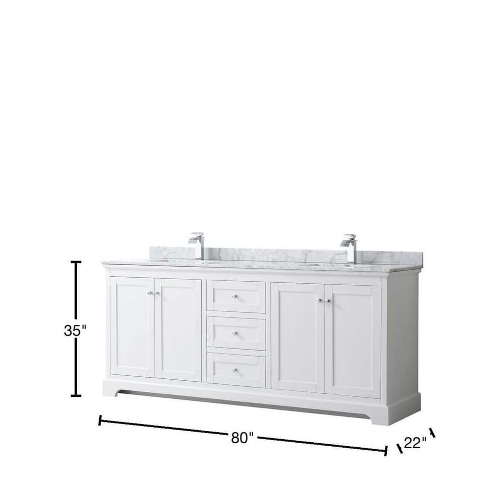 Wyndham Collection Avery 80 in. Bathroom Vanity with White Carrara Marble Top and Double Sinks