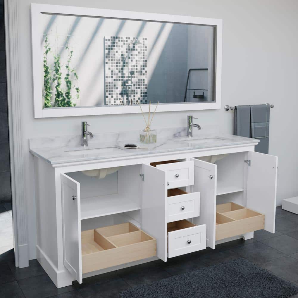 Wyndham Collection Avery 80 in. Bathroom Vanity with White Carrara Marble Top and Double Sinks