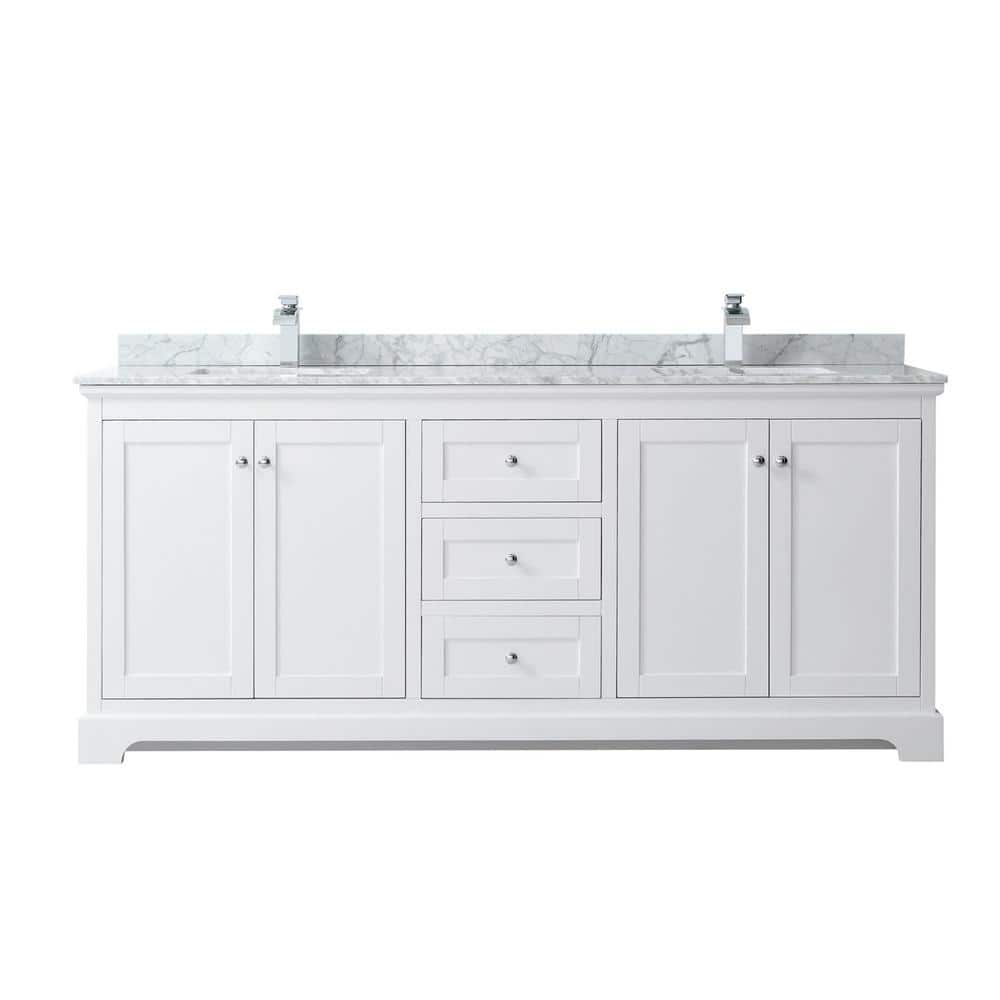 Wyndham Collection Avery 80 in. Bathroom Vanity with White Carrara Marble Top and Double Sinks
