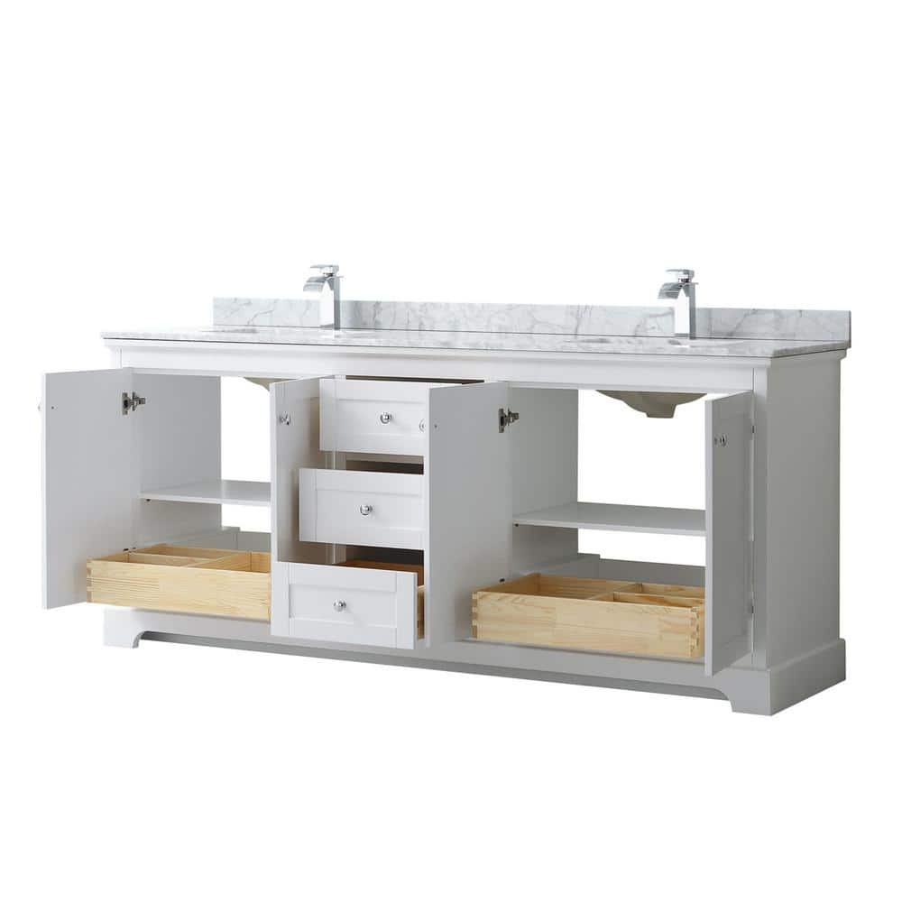 Wyndham Collection Avery 80 in. Bathroom Vanity with White Carrara Marble Top and Double Sinks