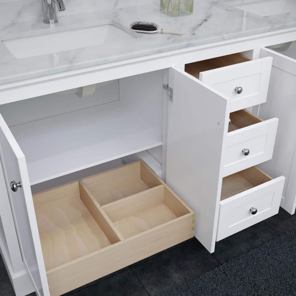 Wyndham Collection Avery 80 in. Bathroom Vanity with White Carrara Marble Top and Double Sinks