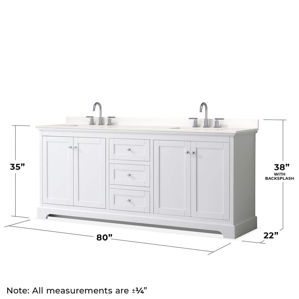 Wyndham Collection Avery 80 in. Double Bath Vanity with White Quartz Top