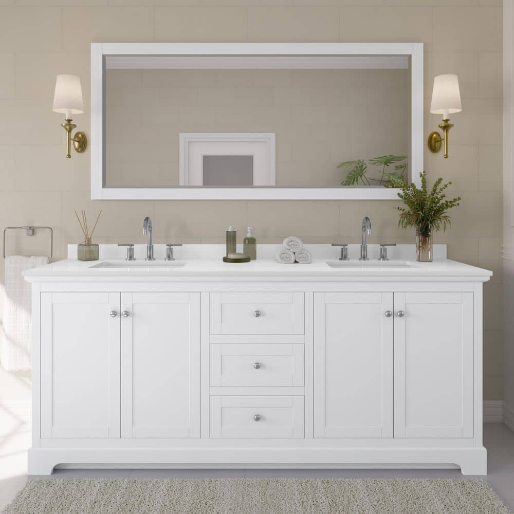 Wyndham Collection Avery 80 in. Double Bath Vanity with White Quartz Top
